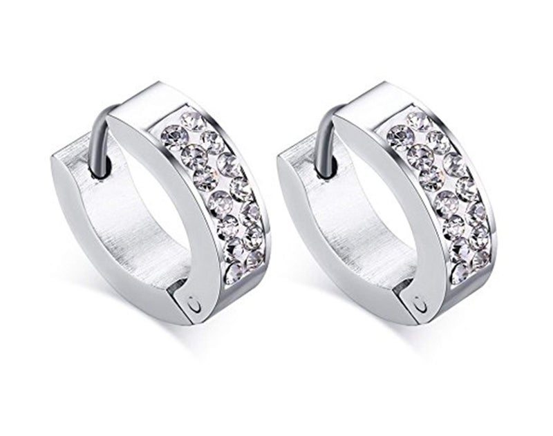 KARAY Stainless Steel Womens Mens Hoop Earrings Huggie Earrings CZ Piercings Hypoallergenic 18G (1pair Silver) - Image 1